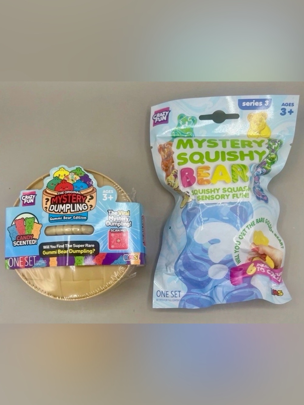 RMS Crazy Fun Mystery GUMMY BEAR Dumpling Bun + Mystery SQUISHY BEAR ~2 Pack